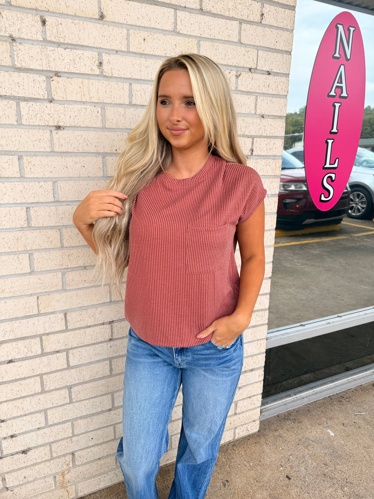 Rachel Rust Ribbed Top