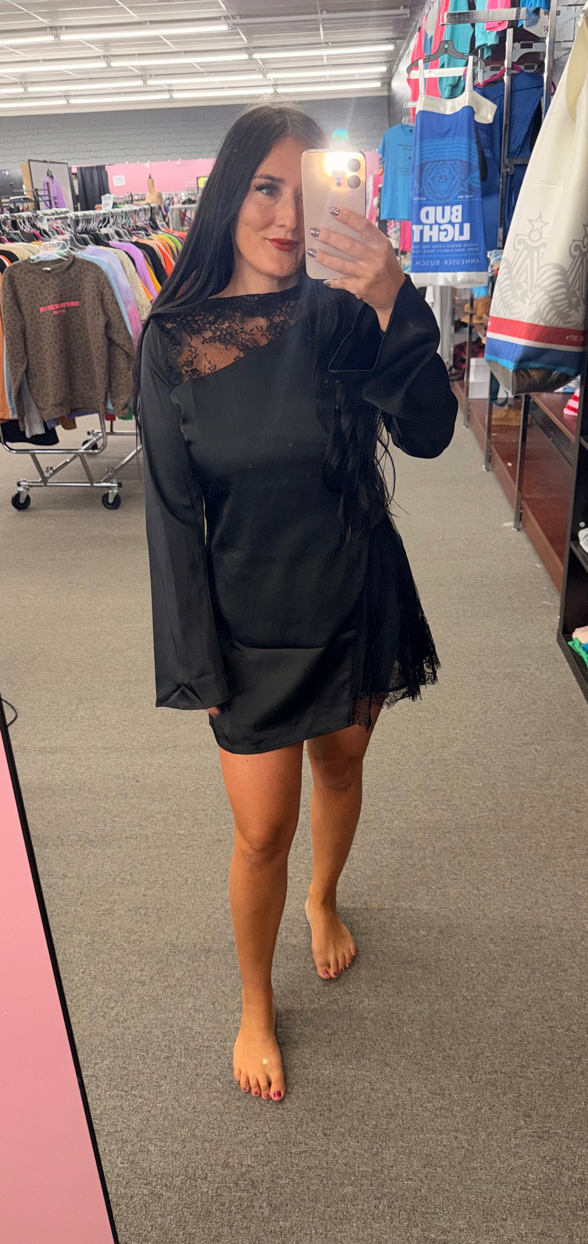 Vegas black lace detail mini dress