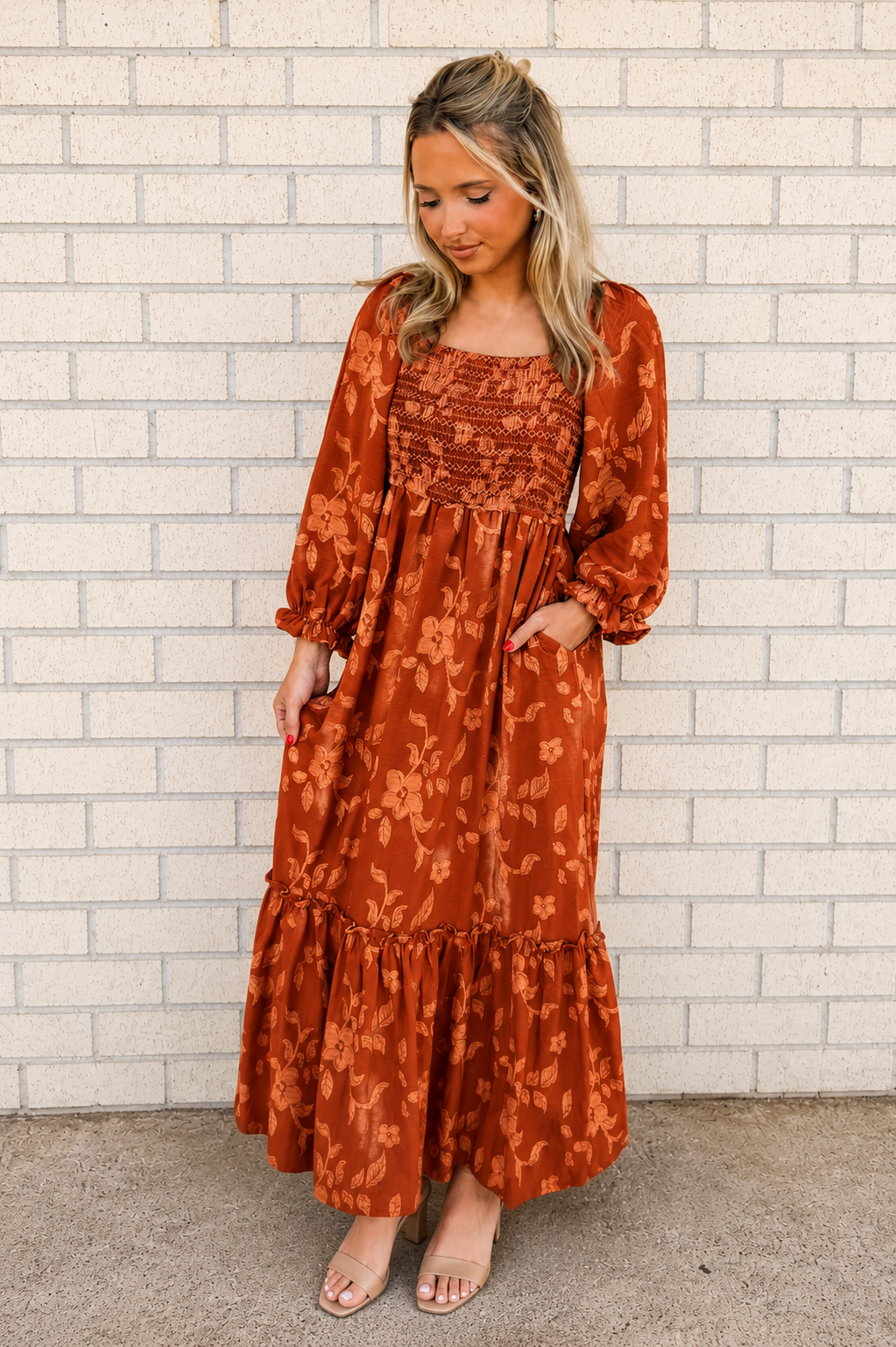 Harmony Rust Maxi Detail dress