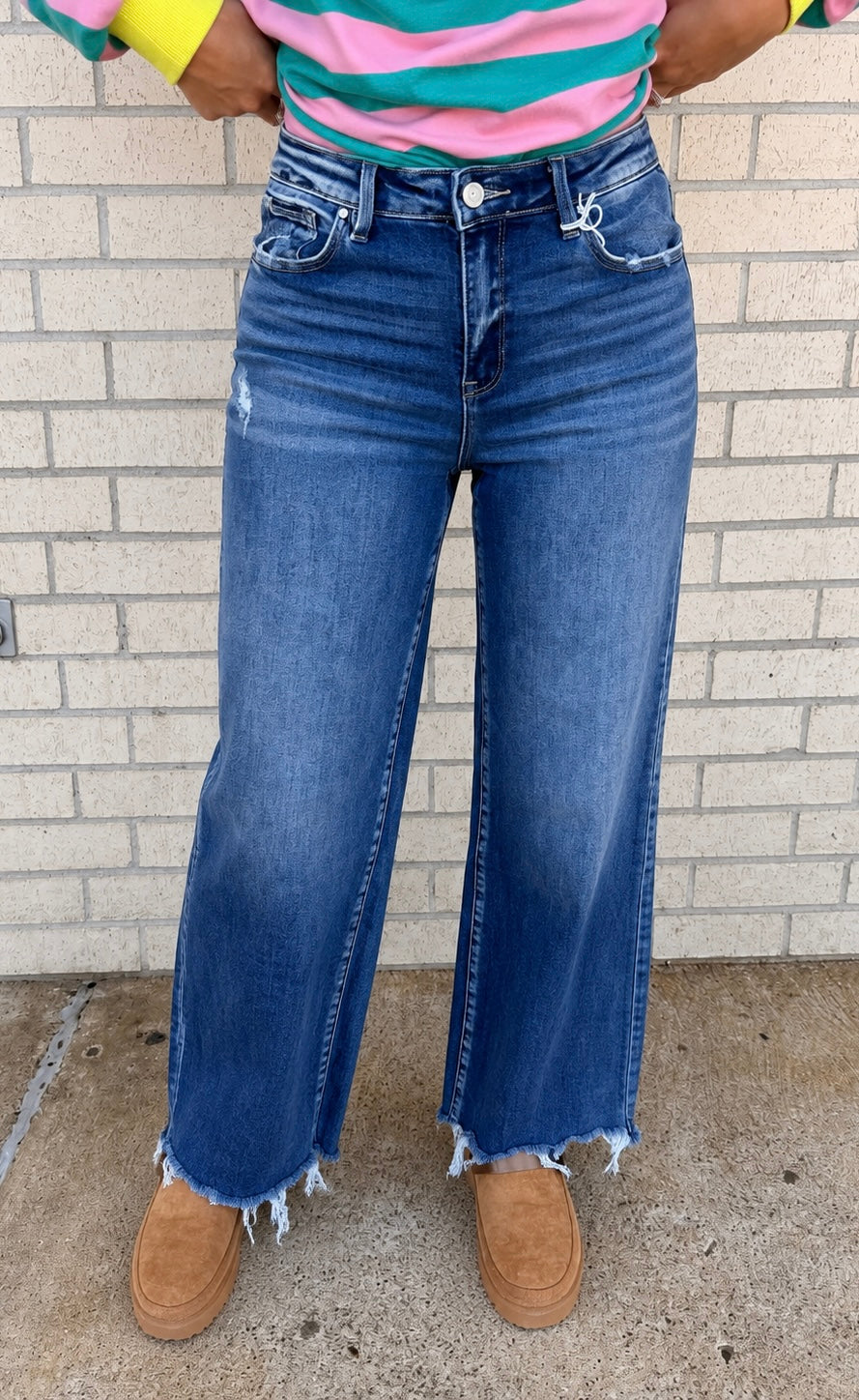 Janelle High Rise Super Stretch Wide Leg w/ Destroyed Hem