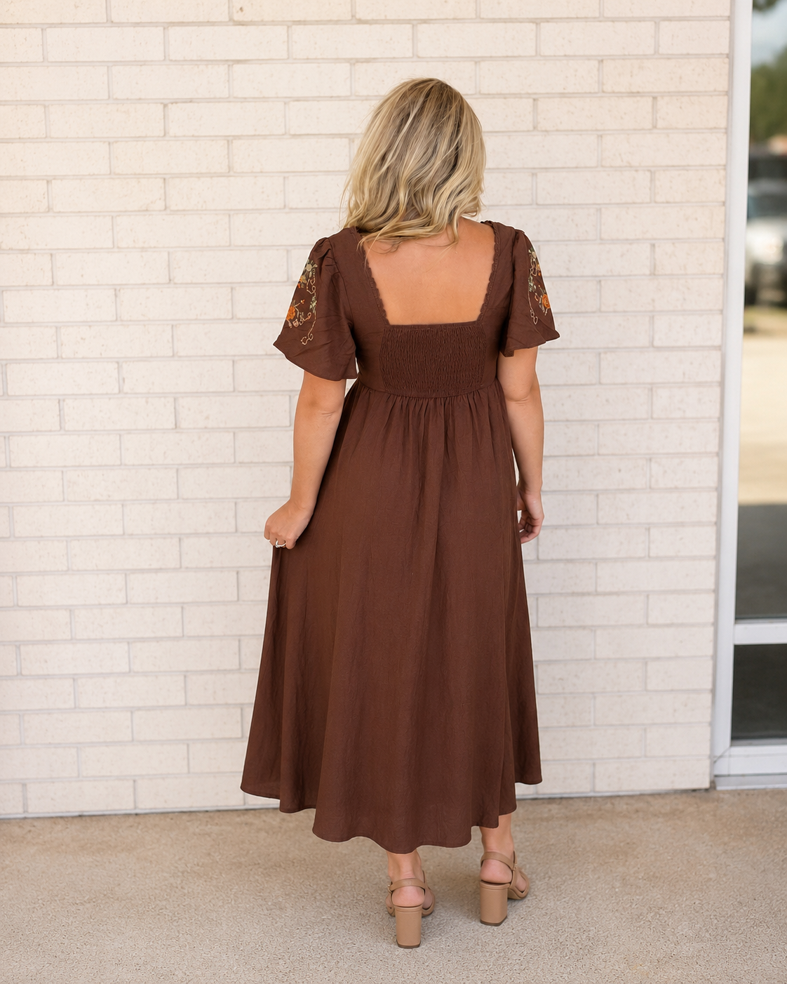 Chocolate Brown Embroidered Detail Dress