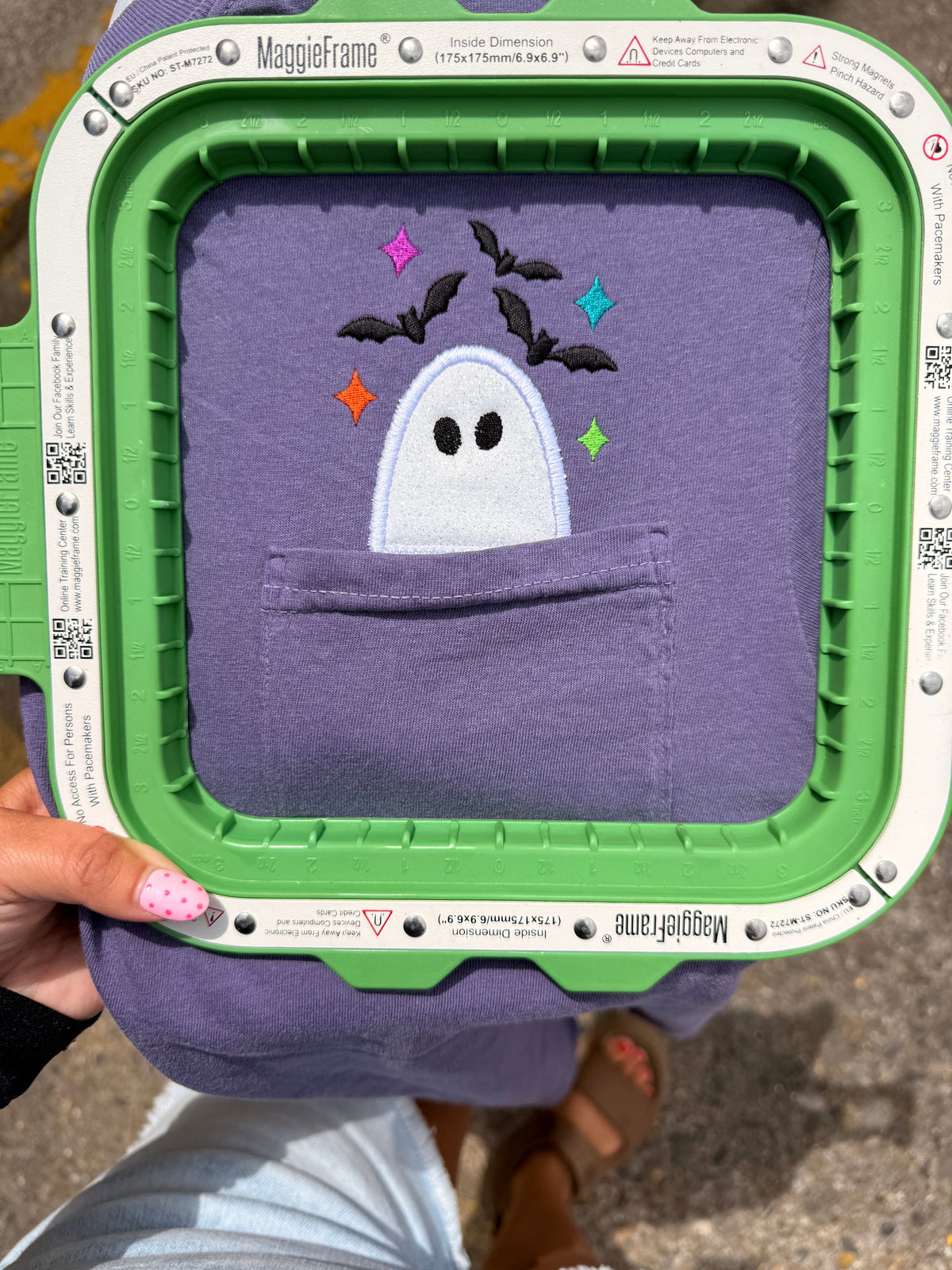 Glitter Ghost Halloween Pocket Tee embroidered