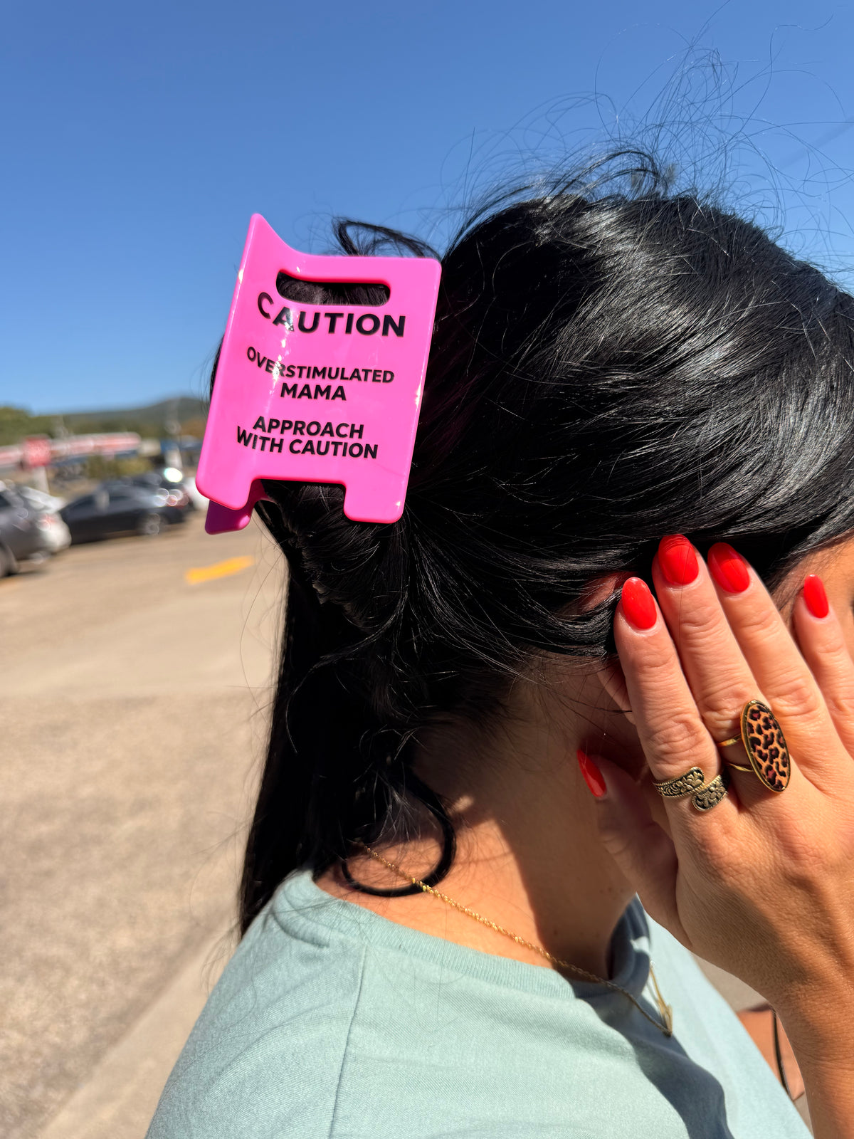Overstimulated mama pink  hair claw clip