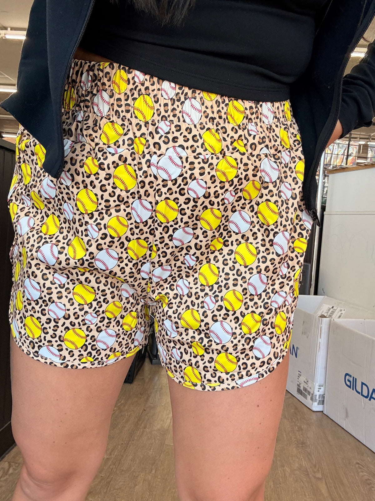Leopard softball and baseball combo shorts