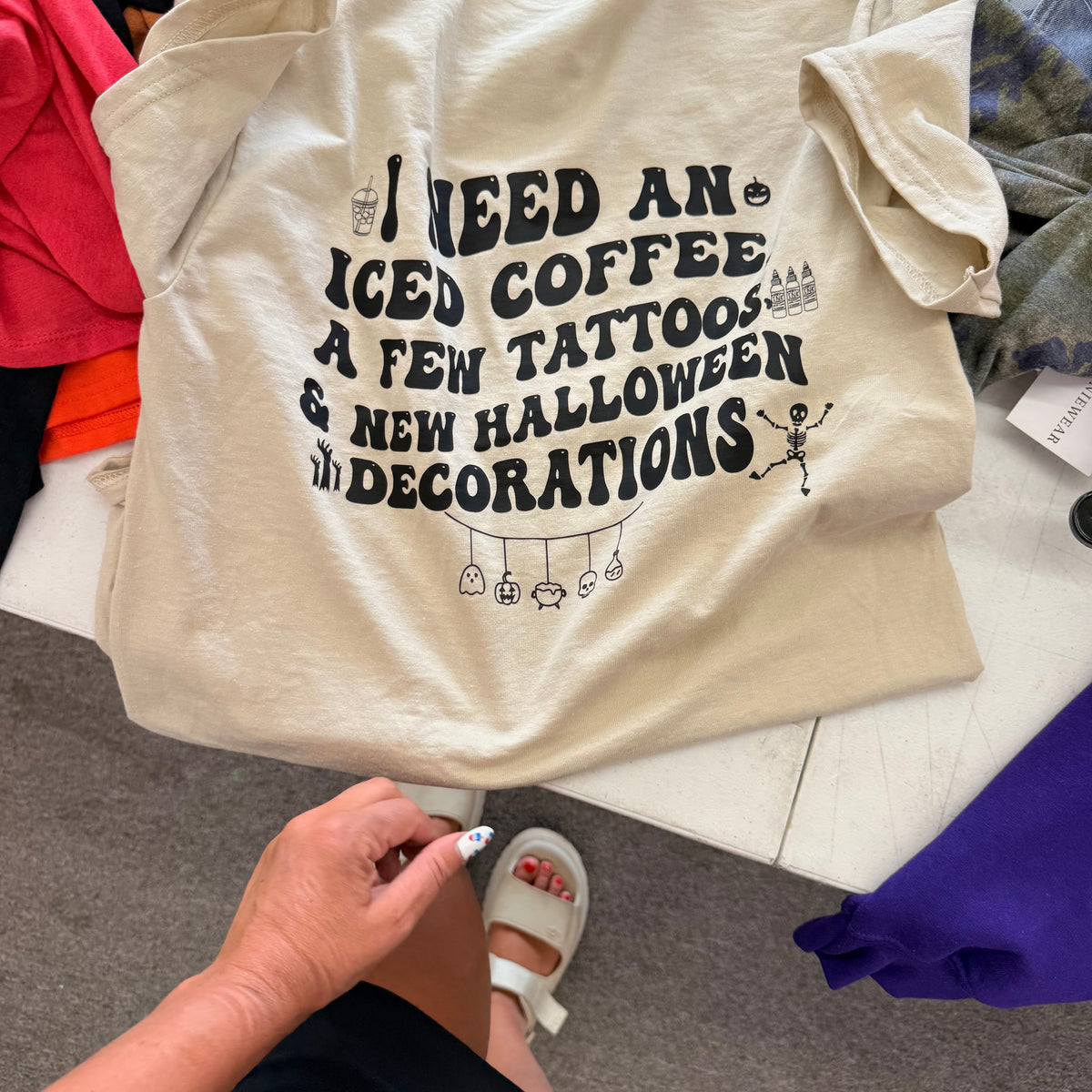 I need an iced coffee, Halloween decor, tattoo tee or sweatshirt