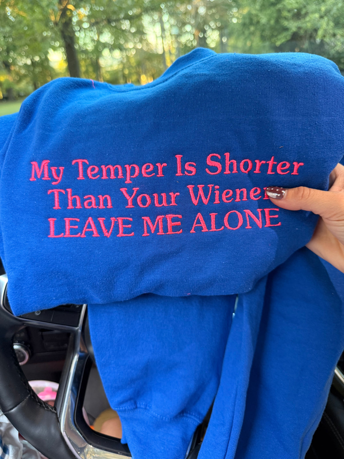 My temper is shorter than your wiener leave me alone tee or sweatshirt embroidered