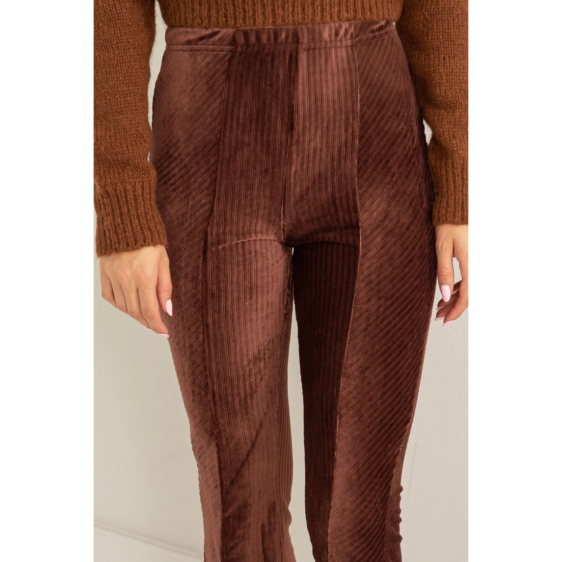 Essential Striped Velour Brown Pant