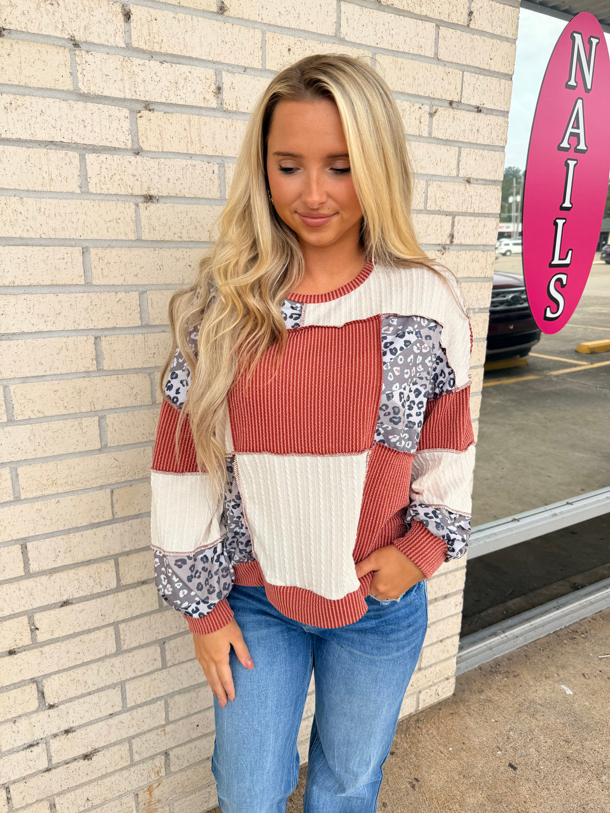 leopard colorblock top