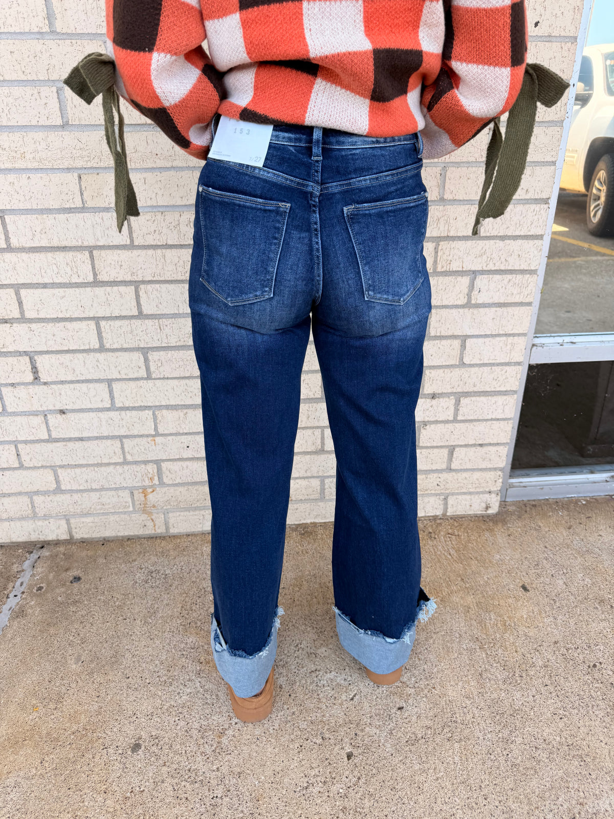 Wrenlee High Rise Stretch Wide Leg Cuffed Hem Jeans