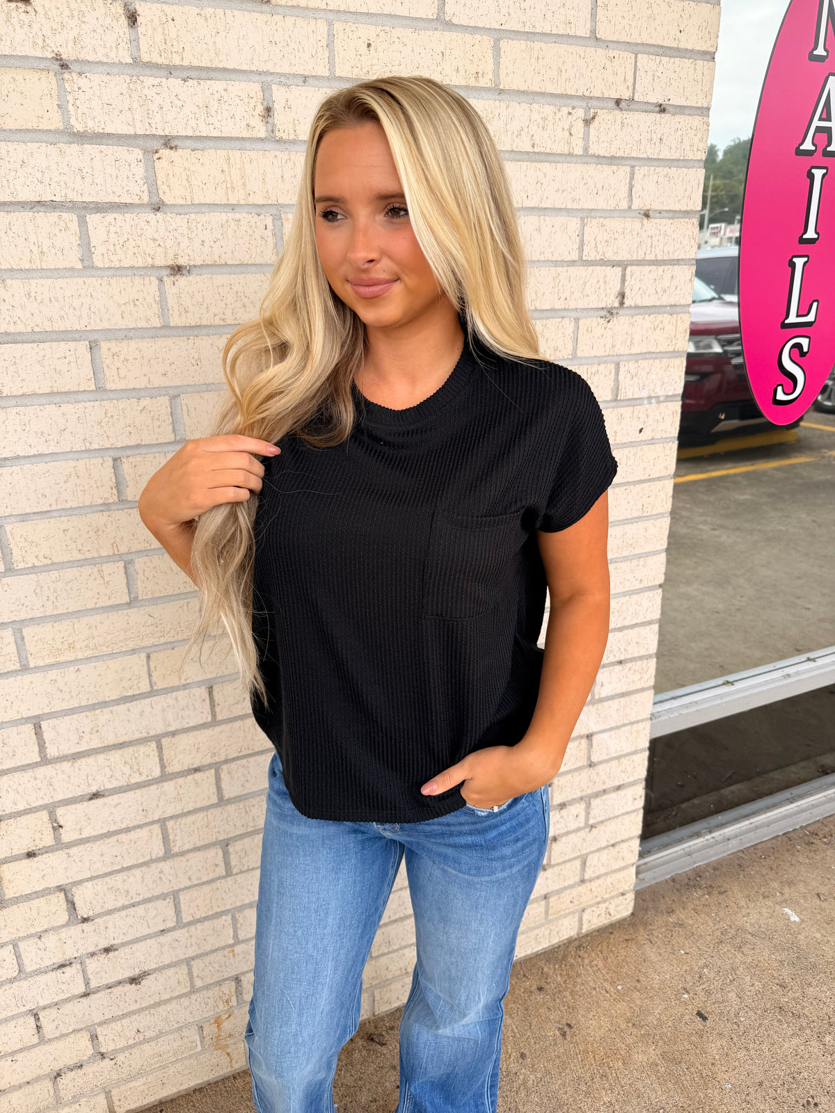 Bevan black Ribbed Top