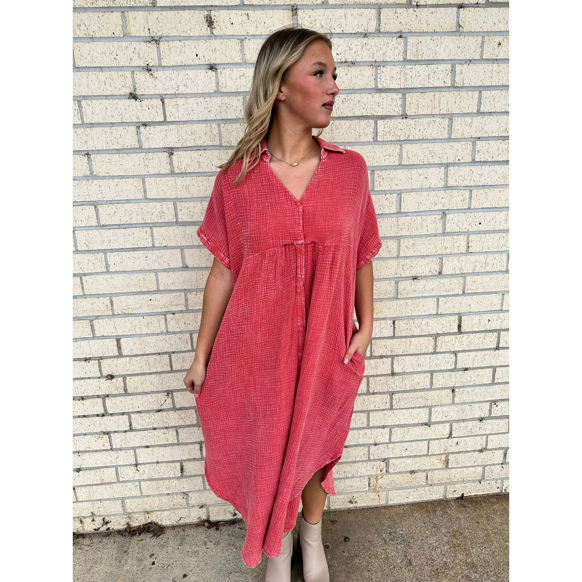 Rust Mineral Wash Flowy Maxi Dress