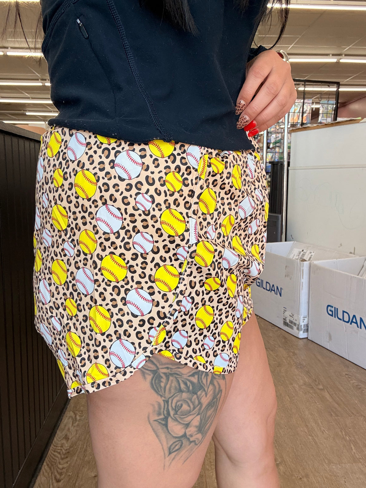 Leopard softball and baseball combo shorts