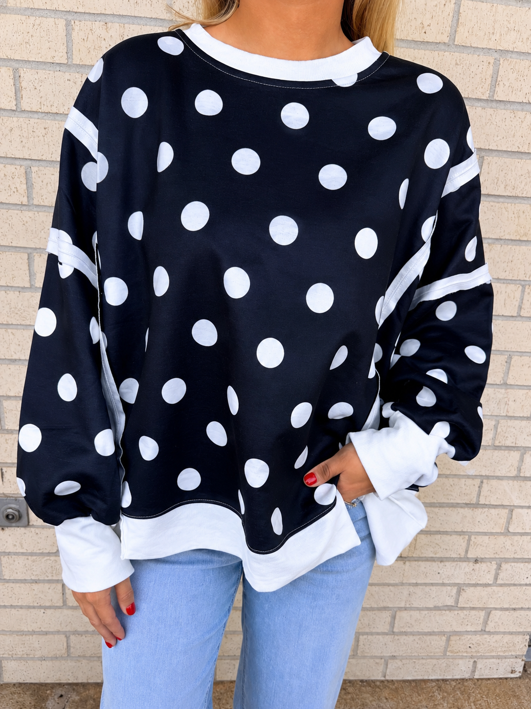 Rae Black and White Polka Dot Long sleeve Top