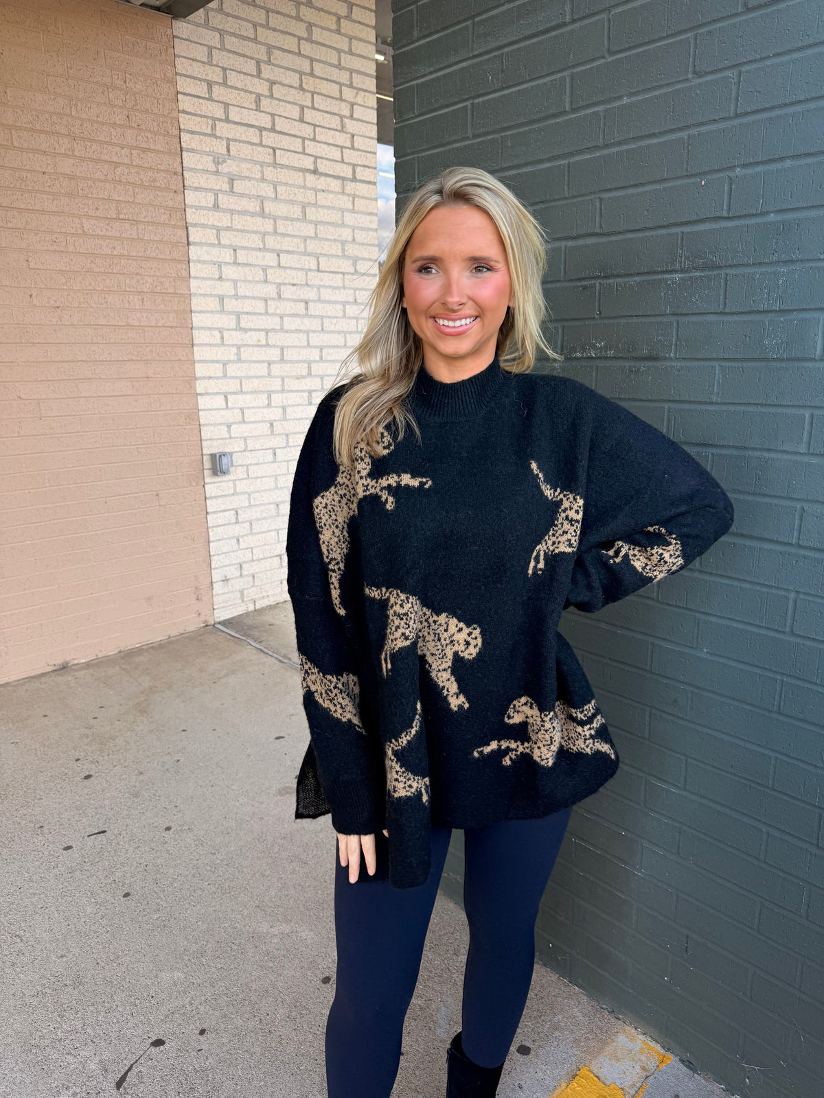 Leopard chic black long sweater