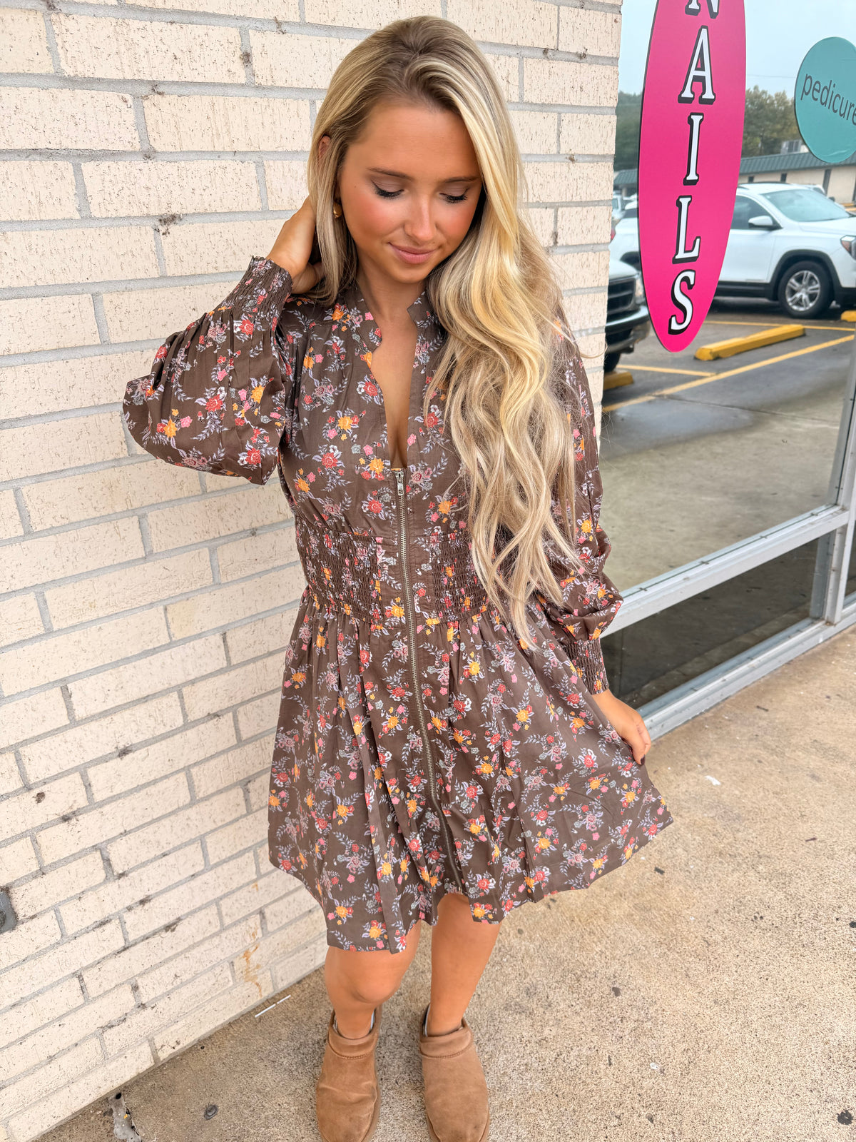Brown Floral Fall mini dress