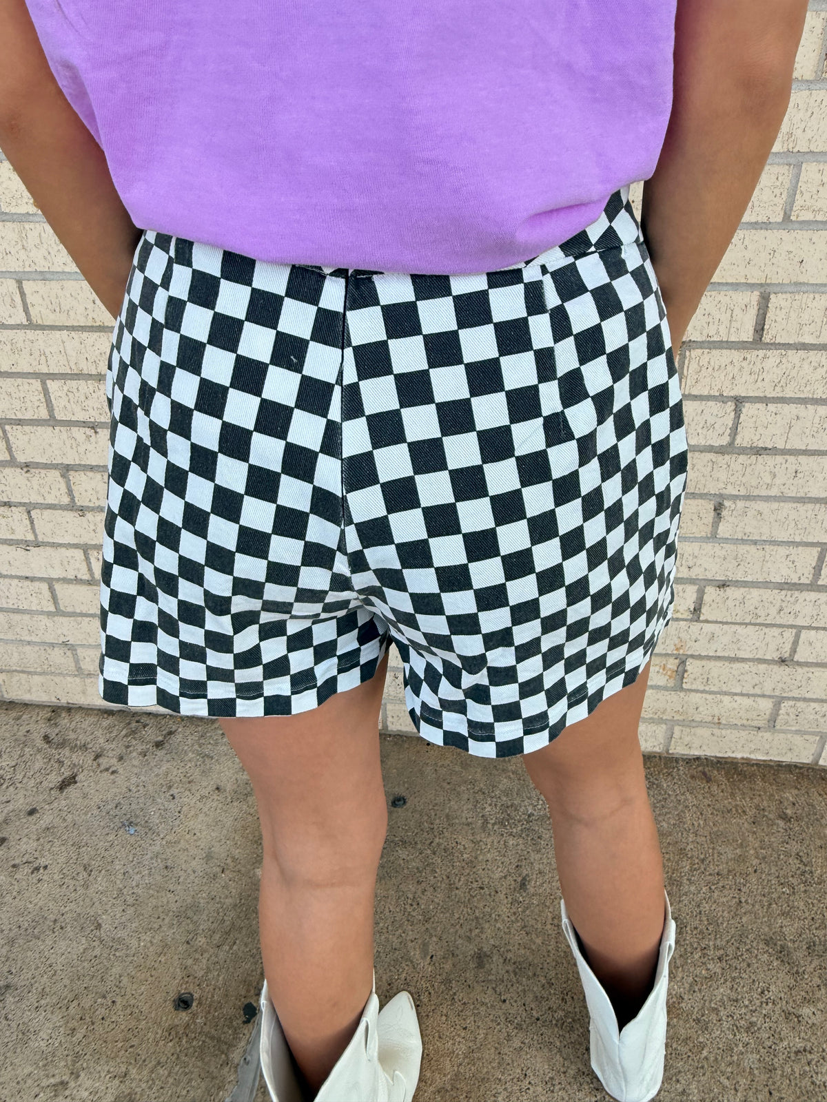 Black checkered Overlay Wrap Front Mini Skort