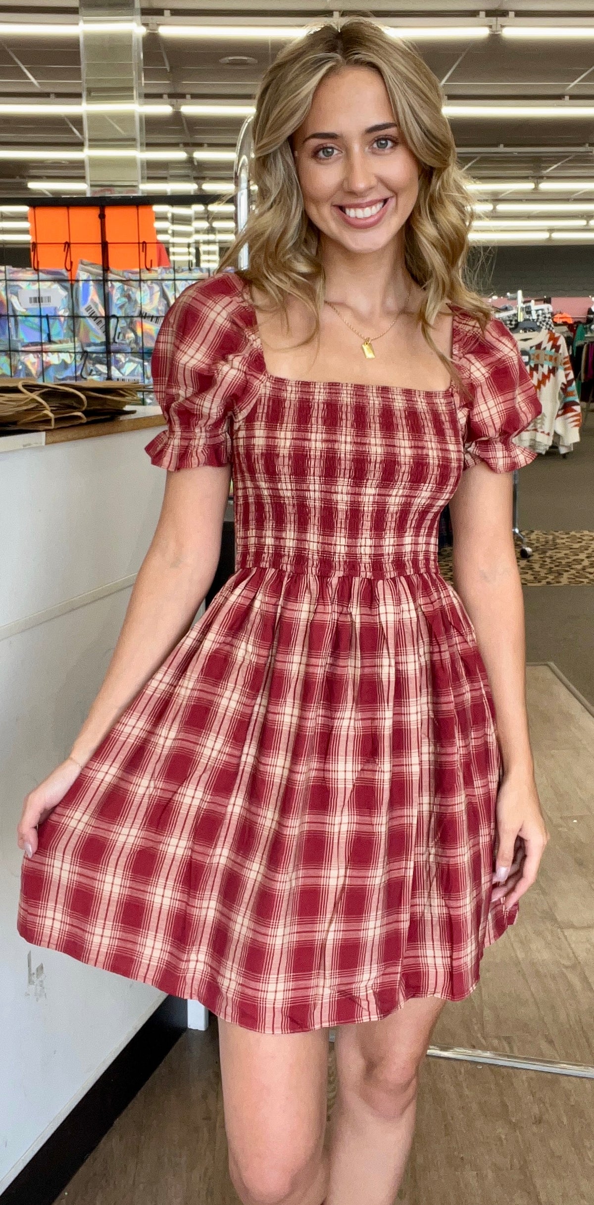 Rachel Red and Tan Plaid Dress