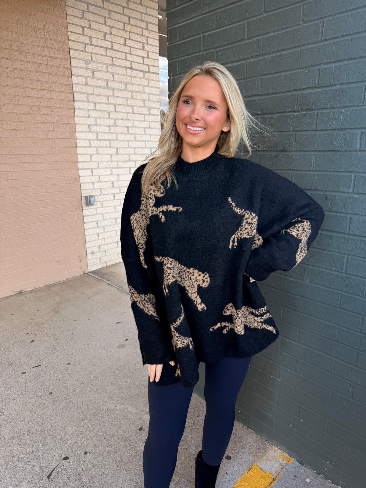Leopard chic black long sweater