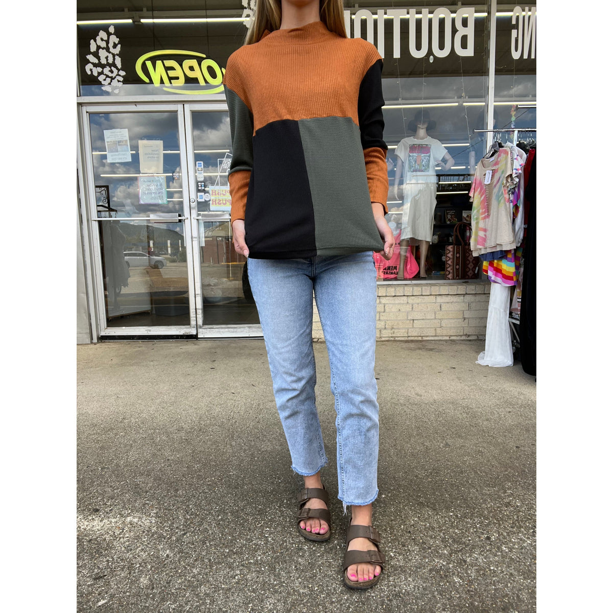 Tri-Color Mockneck Emrie Top