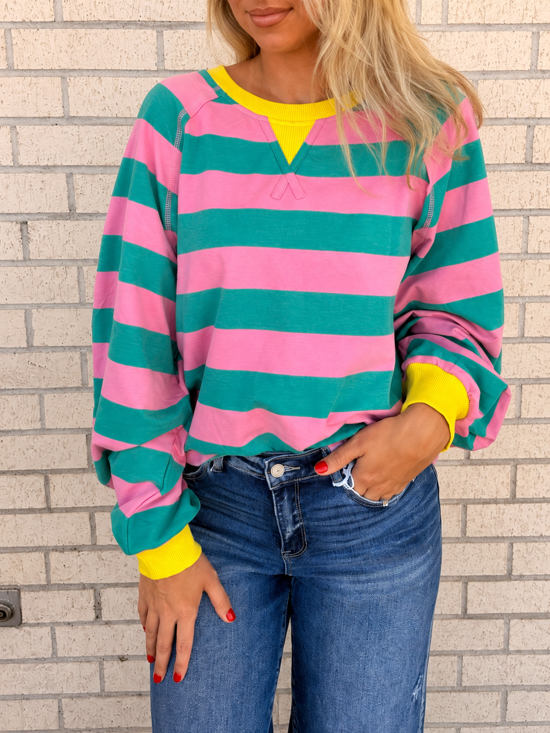Hint of Lime Pink Stripe Soft Top