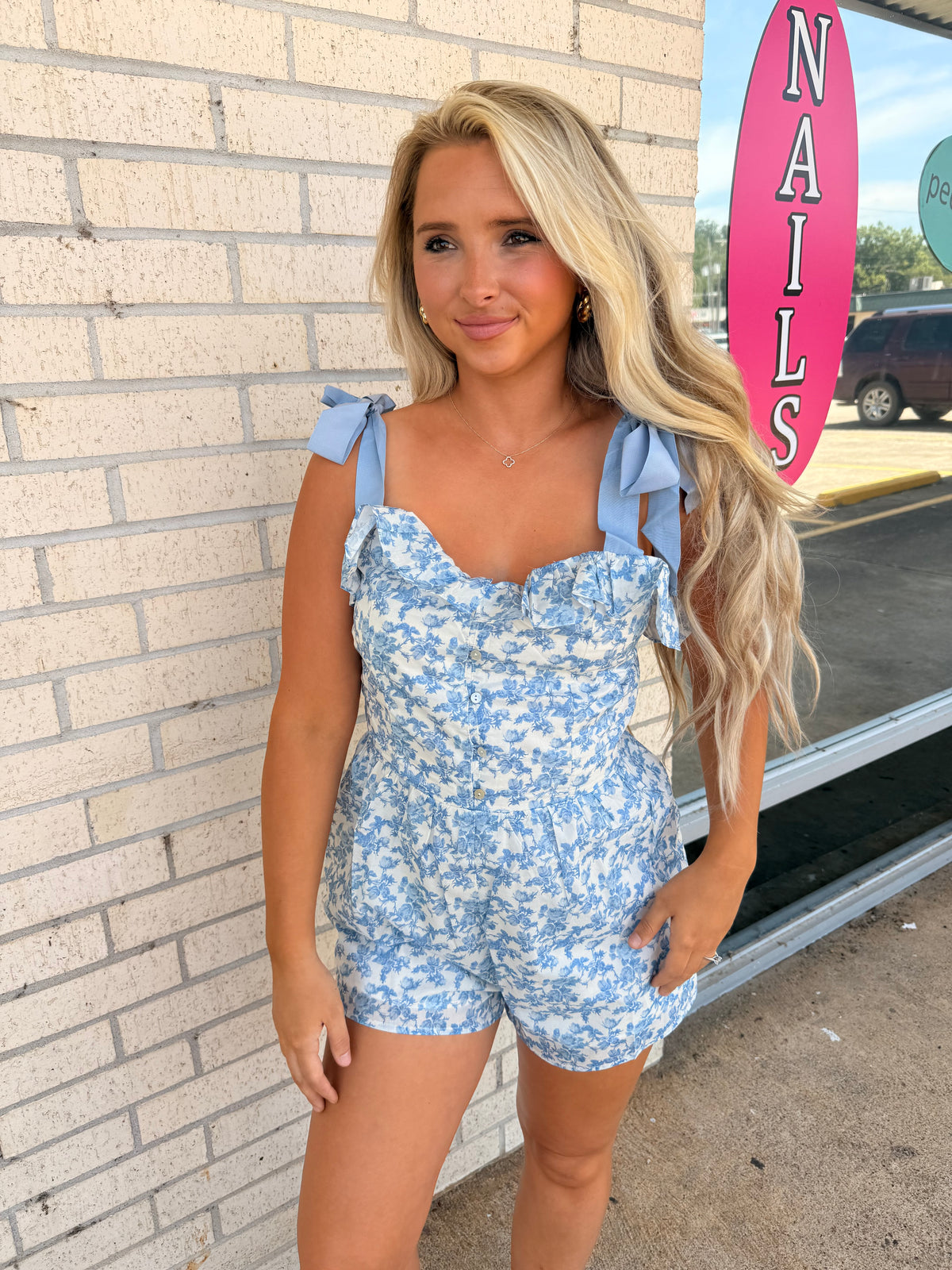 Blue Dream Bow Romper