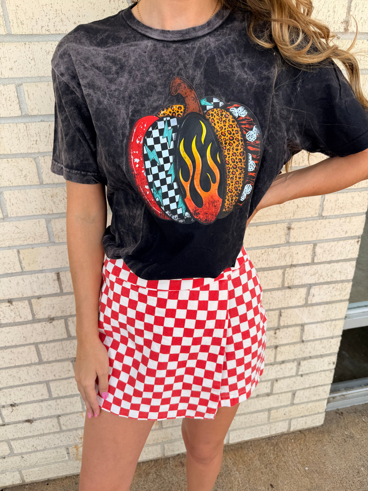 Red checkered Overlay Wrap Front Mini Skort