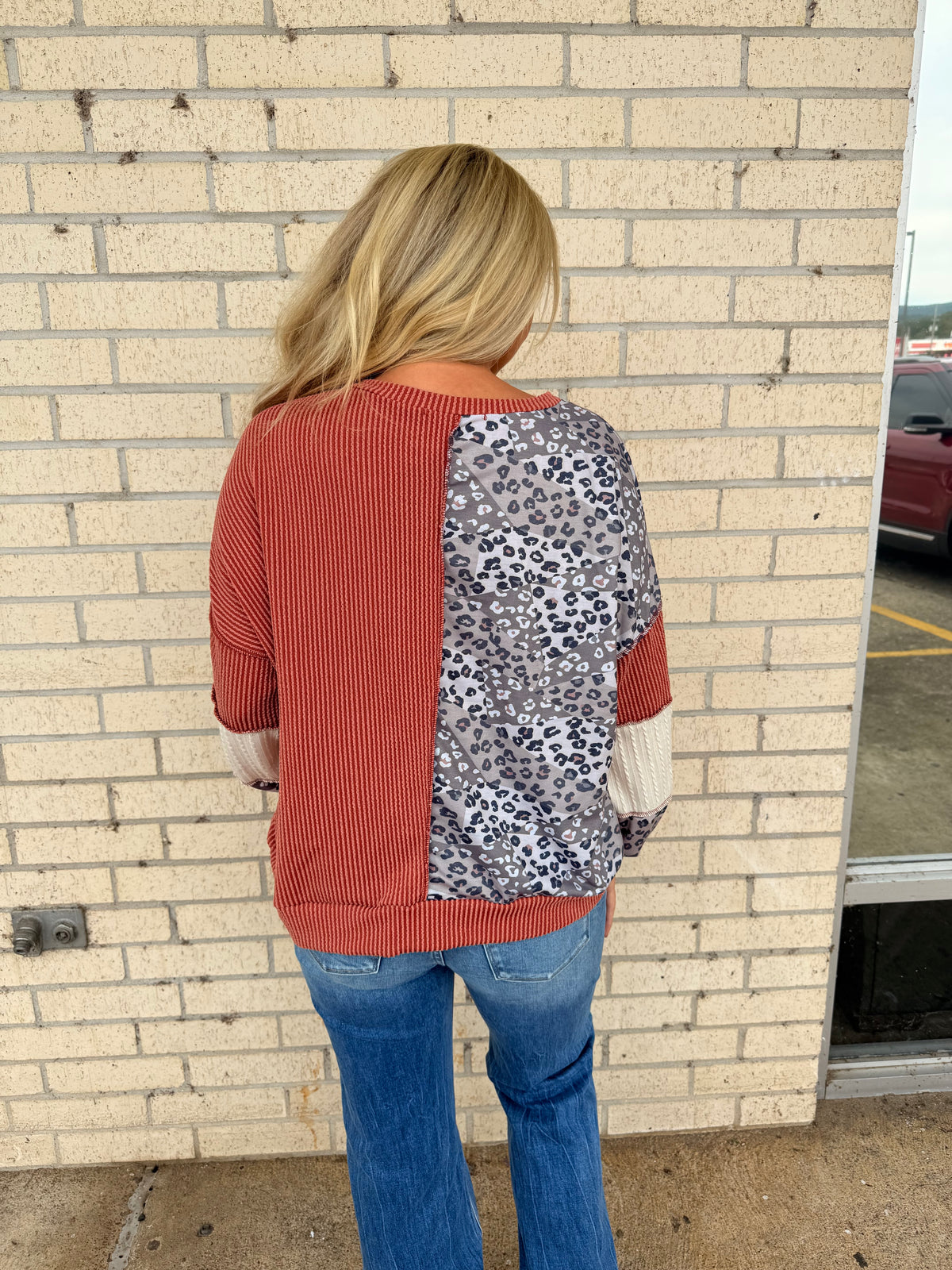 leopard colorblock top