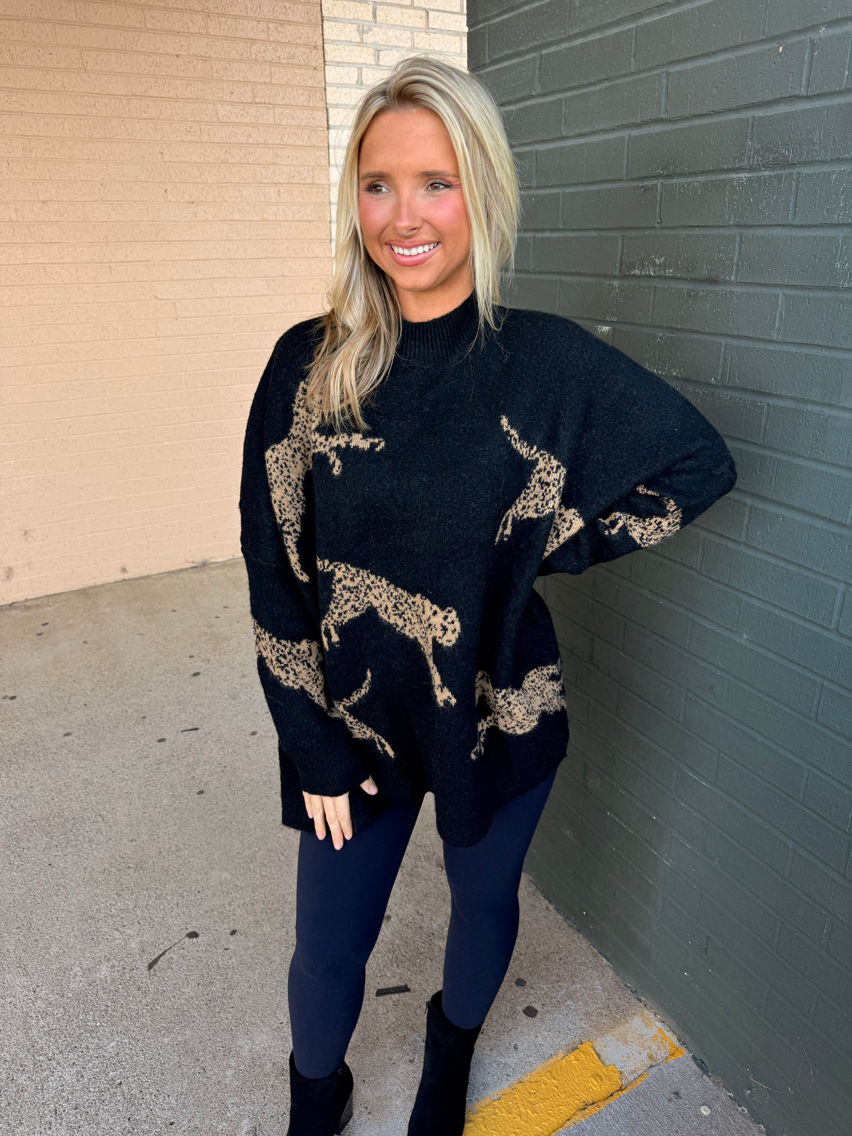 Leopard chic black long sweater