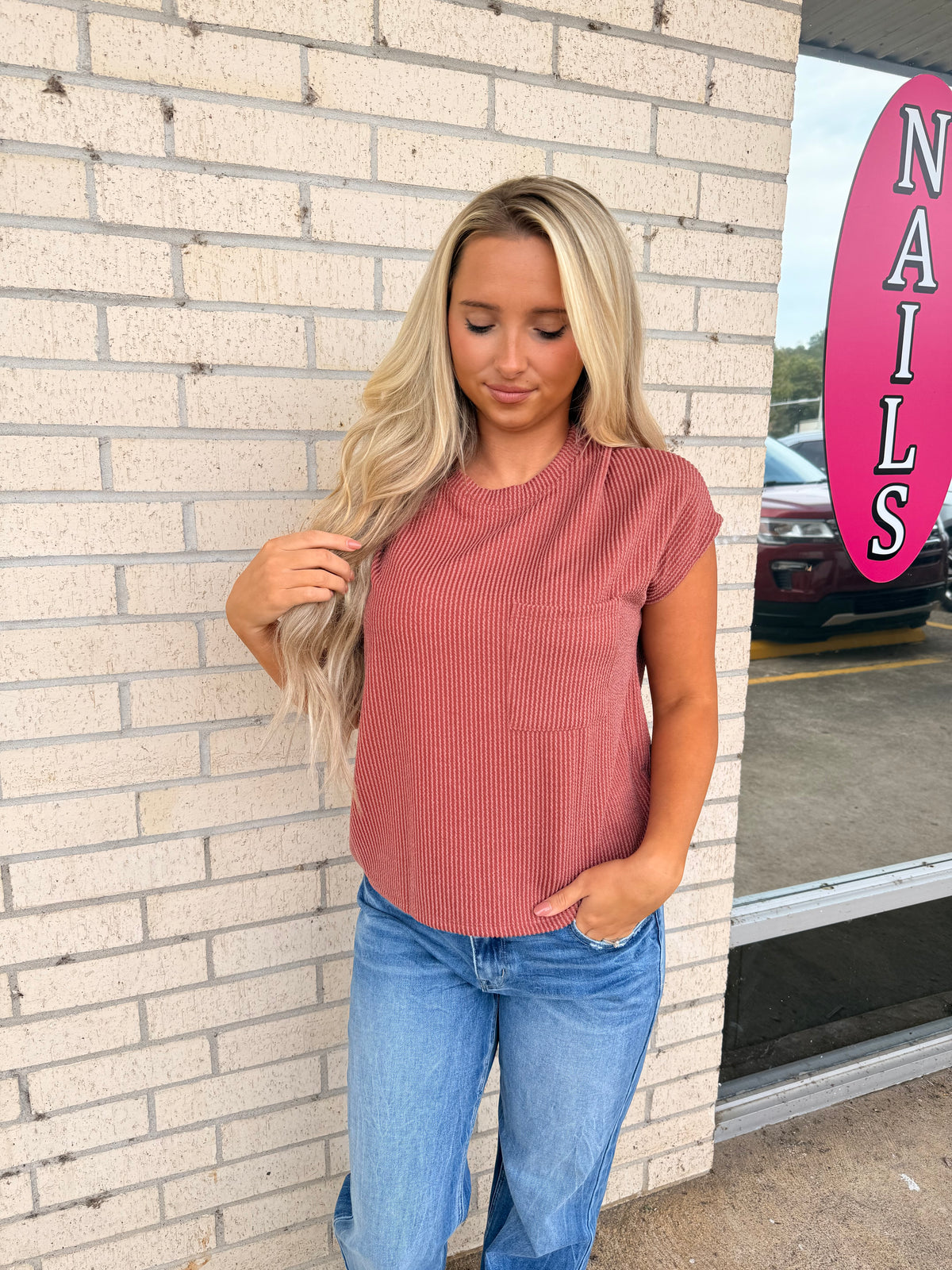 Rachel Rust Ribbed Top