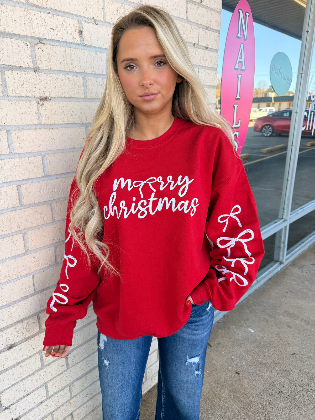 Bow Merry Christmas with Sleeve Bows long sleeve or sweatshirt