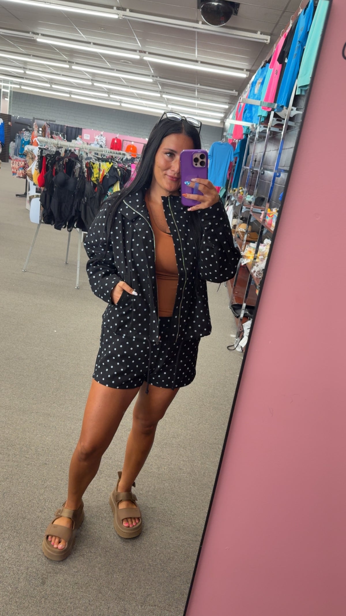Polka Dot Denim Jacket and Short Set