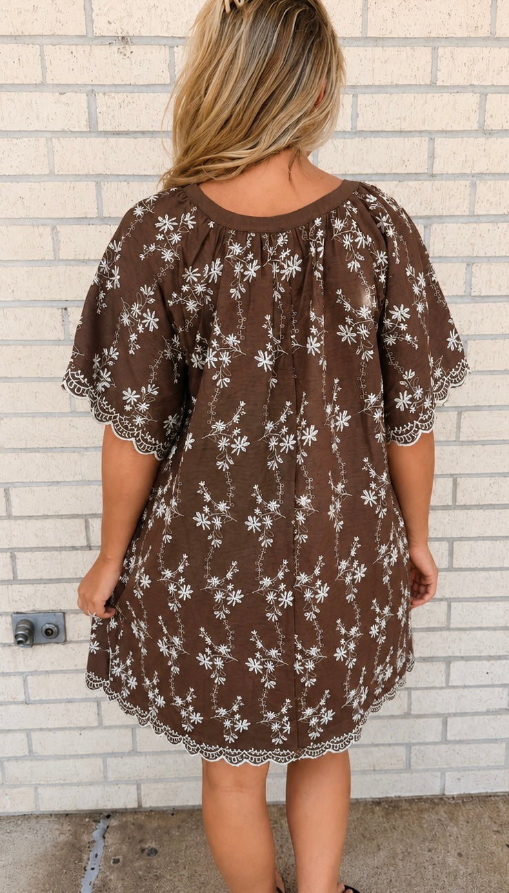 Dandi Brown Embroidered Mini Dress