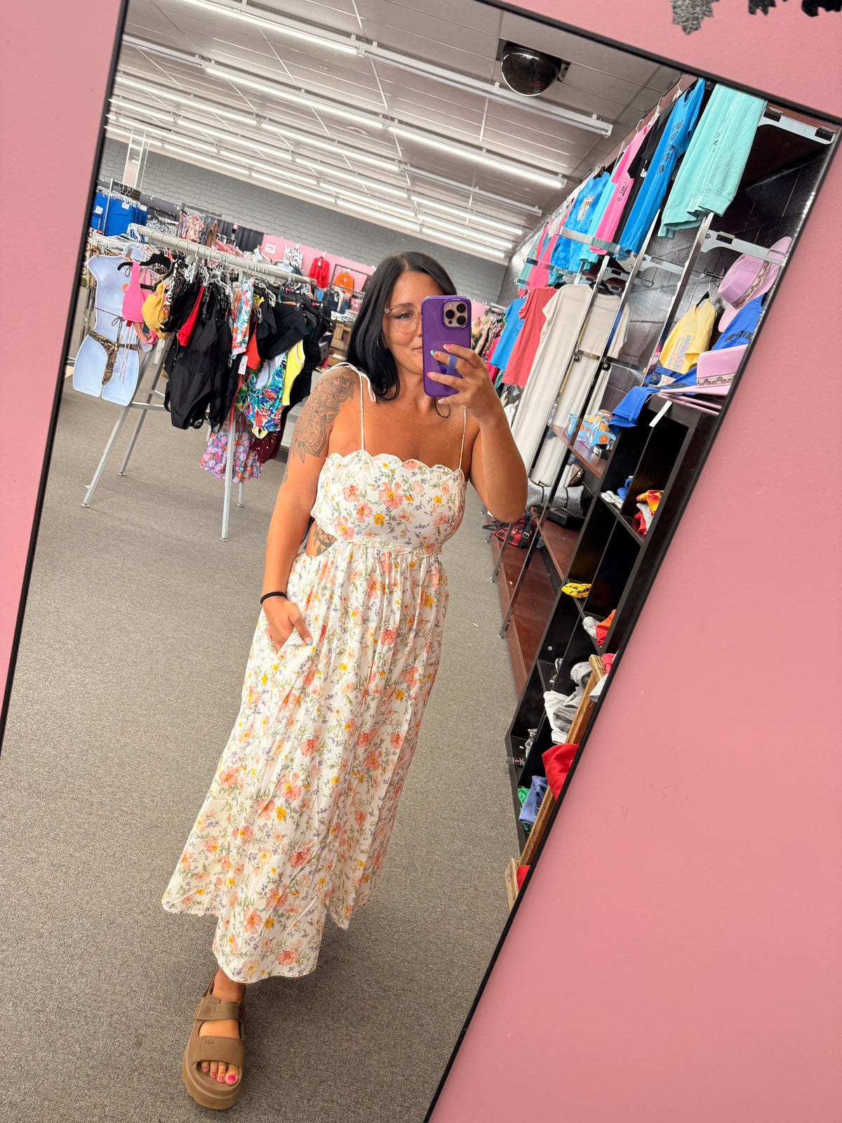 South Beach Floral Side Cut out Maxi Dress