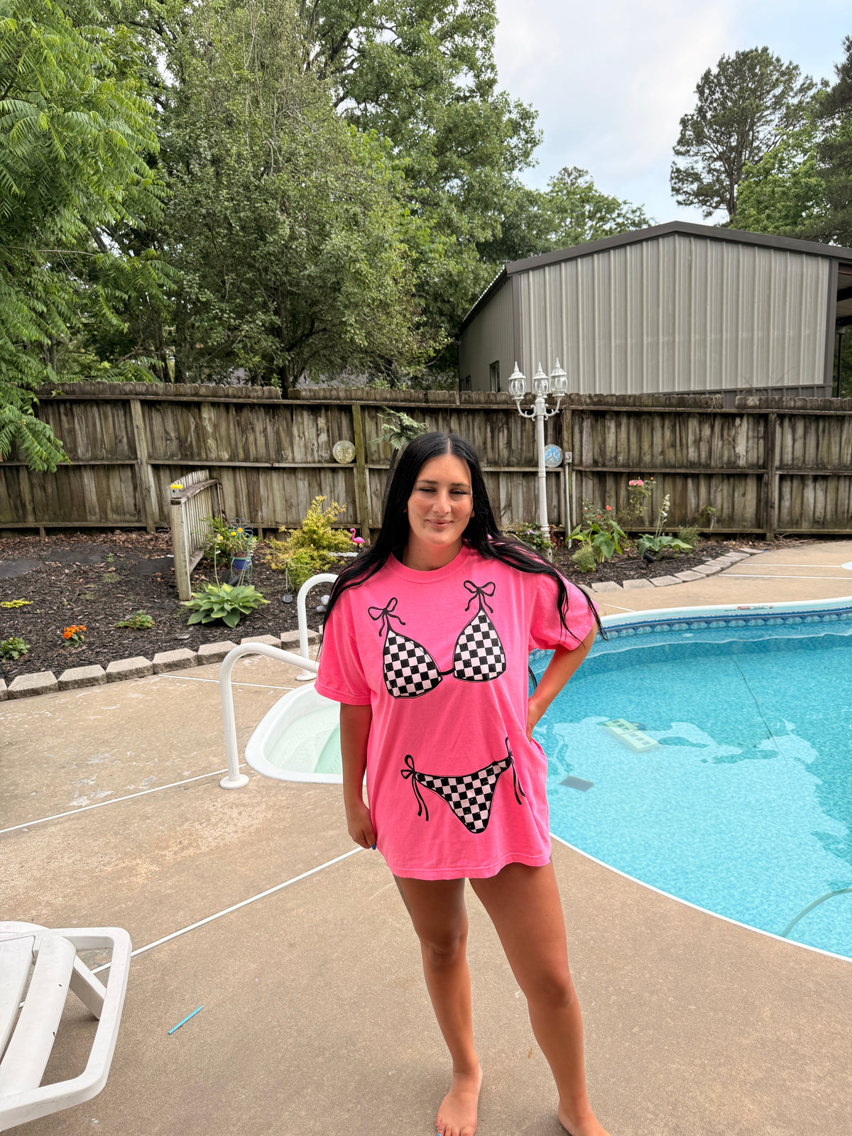 Black and White Checkered Swim Suit Comfort Colors Tee or Sweatshirt