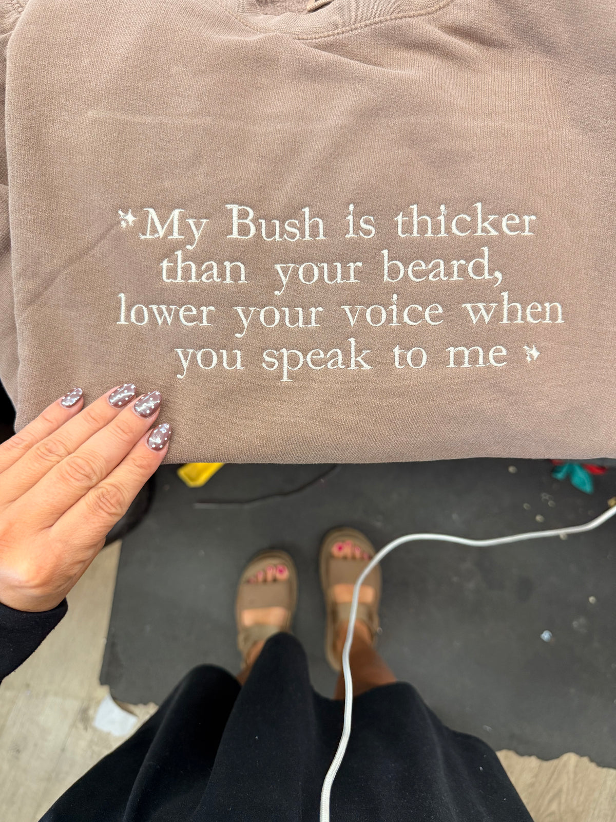 My bush is thicker than your beard embroidered tee or sweatshirt embroidered