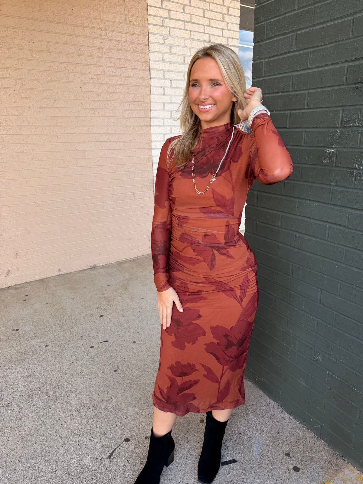 Gilmore floral rust fall dress