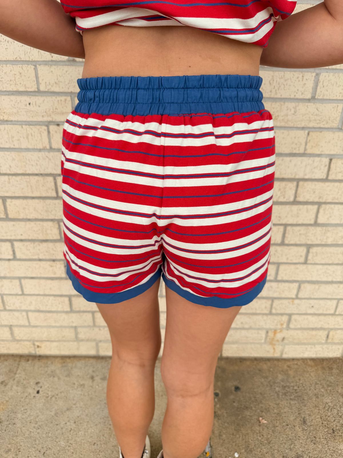 Red white and blue stripe  short set
