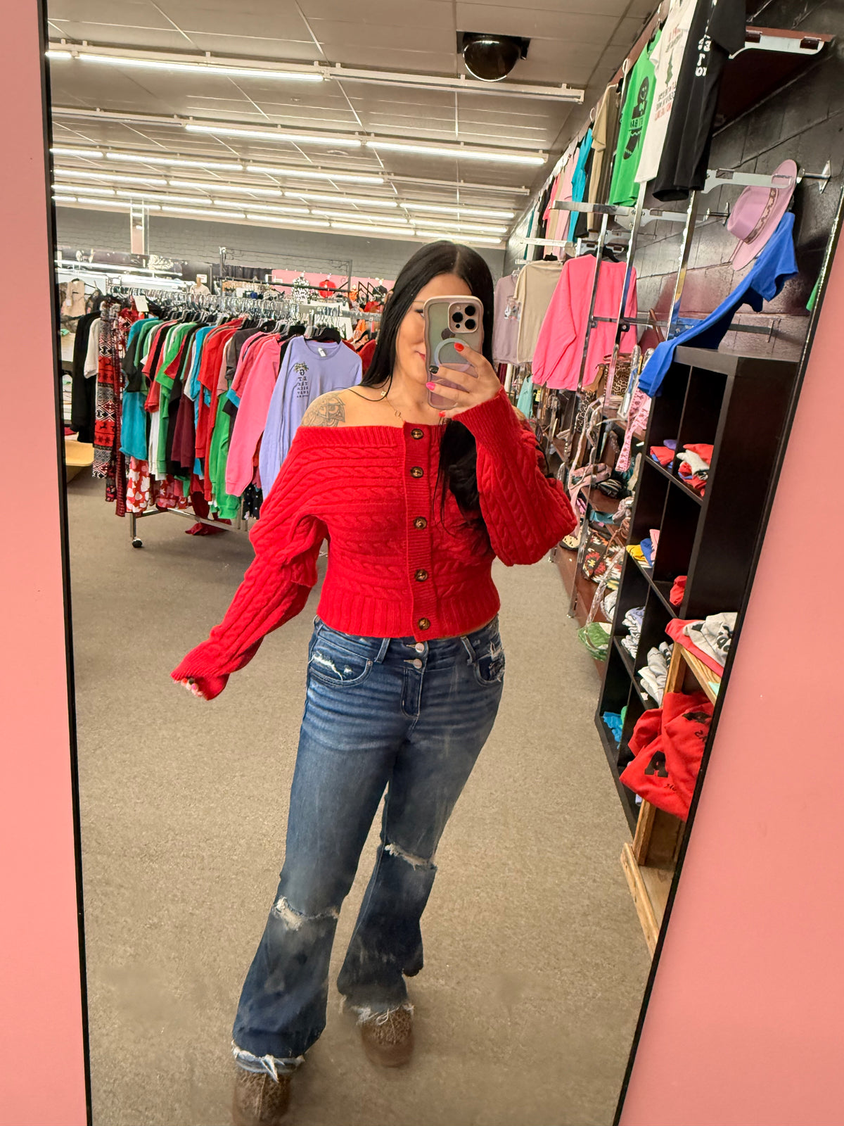 Sedona Red Off the Shoulder Sweater