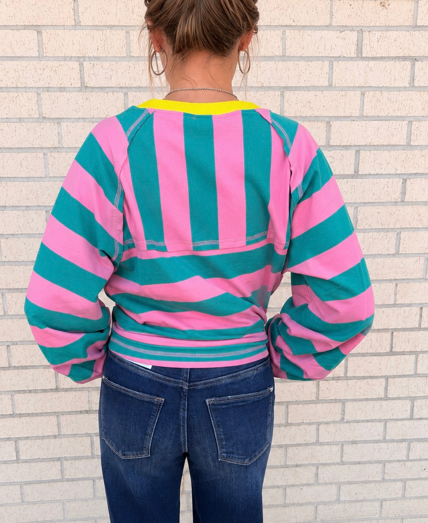 Hint of Lime Pink Stripe Soft Top