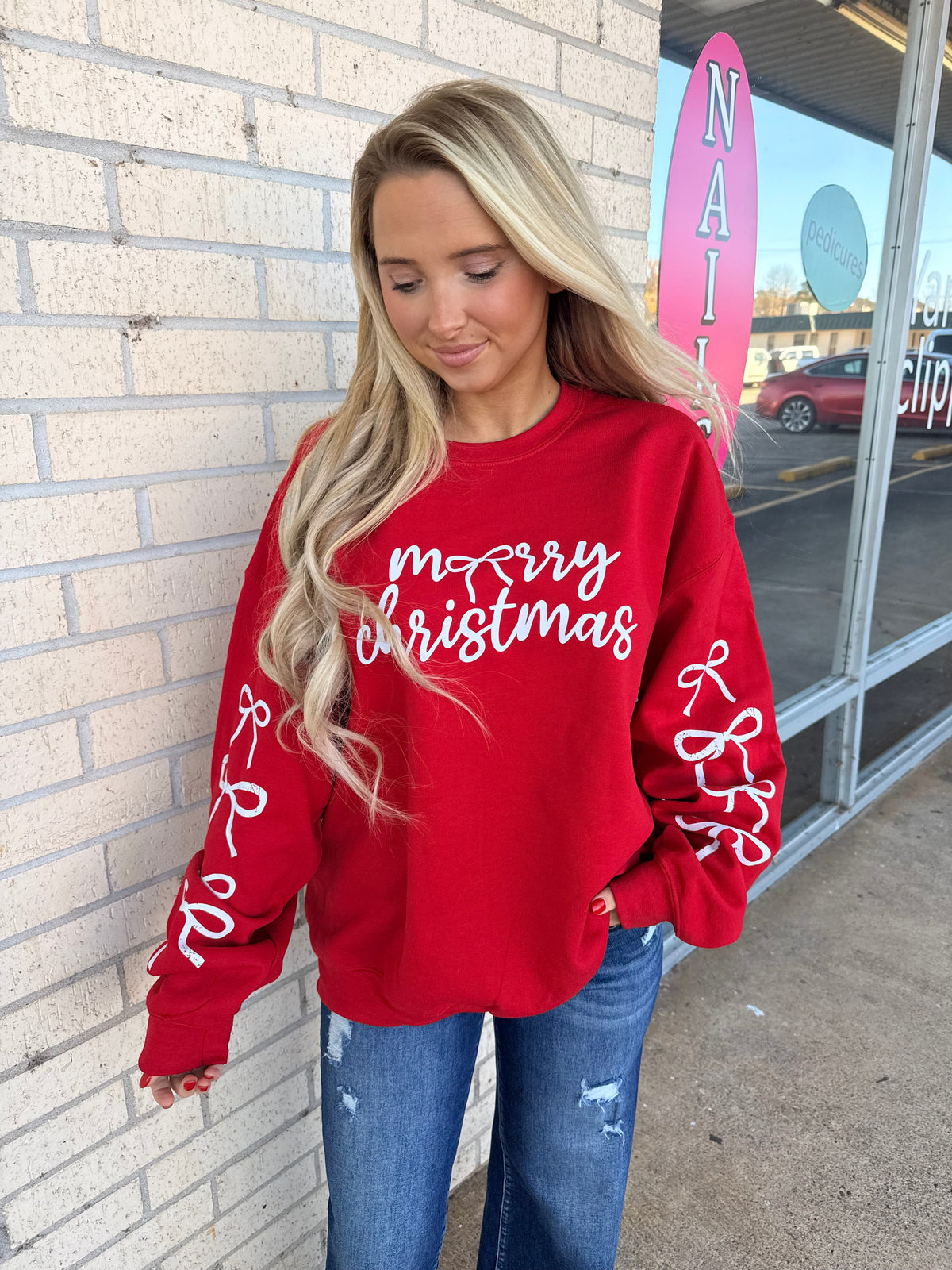 Bow Merry Christmas with Sleeve Bows long sleeve or sweatshirt