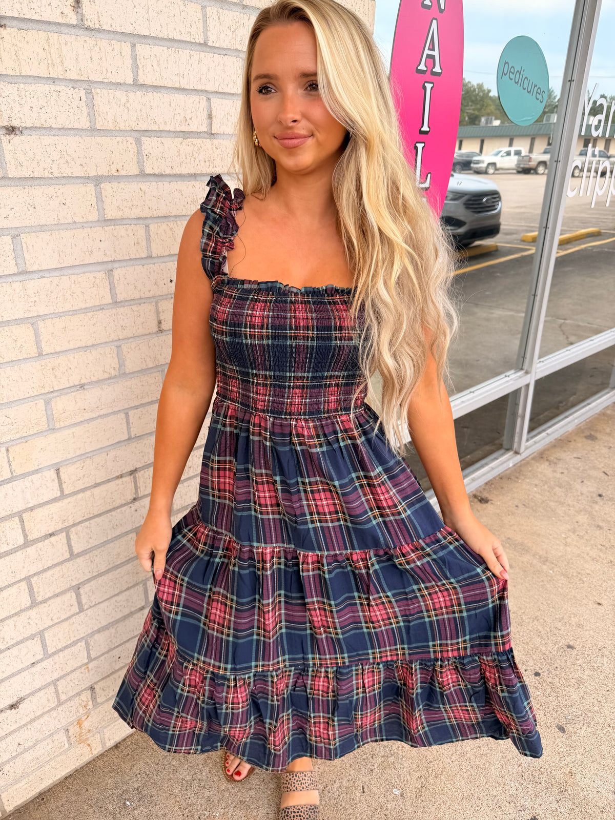 Fall blue plaid dress