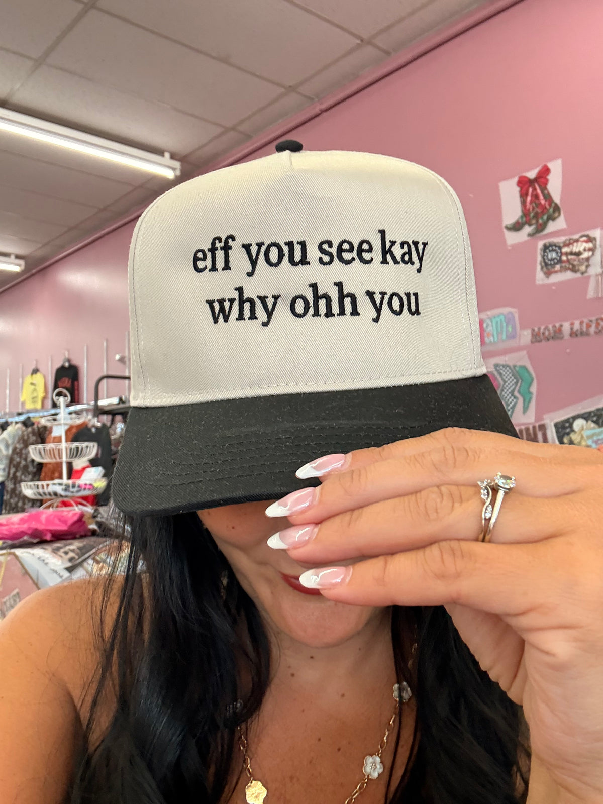Eff you see Kay whyy ohh you embroidered hat