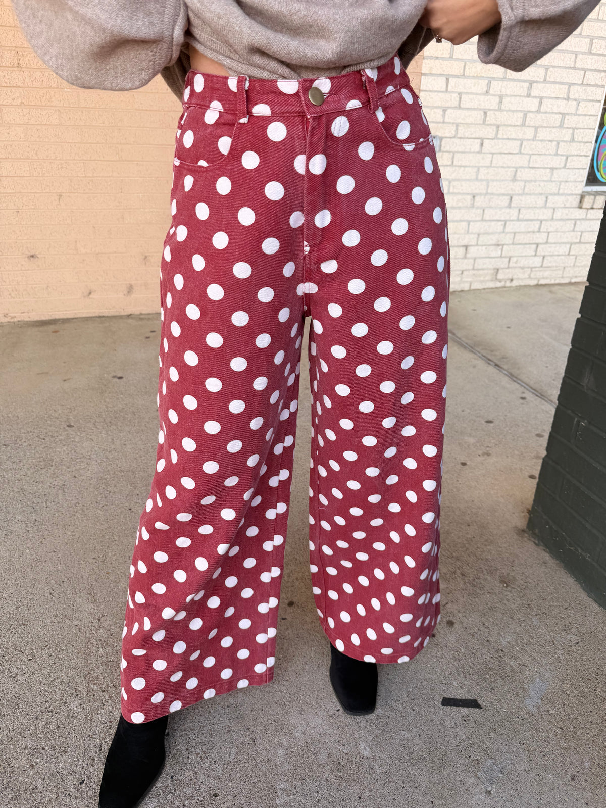 Maroon dot denim pants