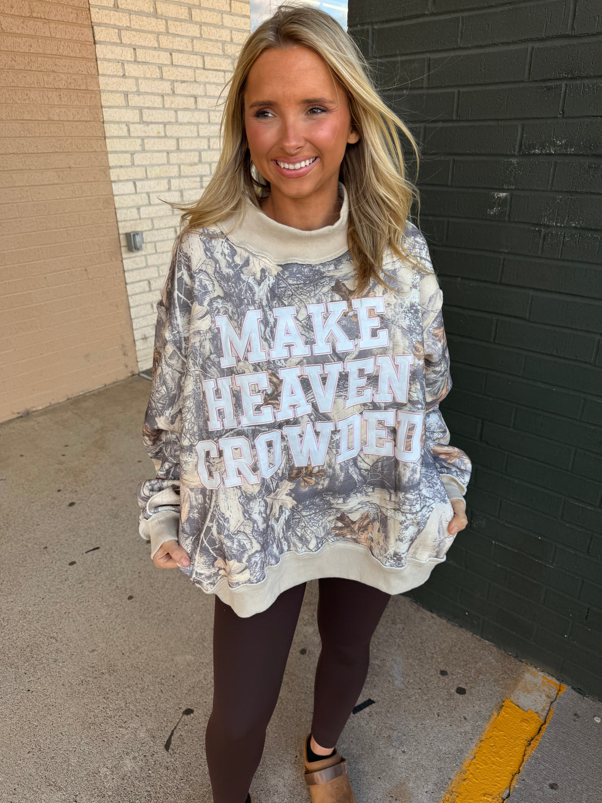 Make Heaven Crowded mock neck camo