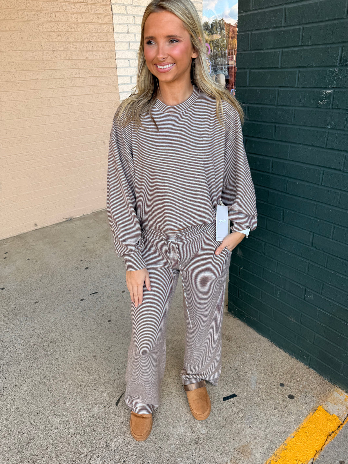 Softest brown stripe pant top set