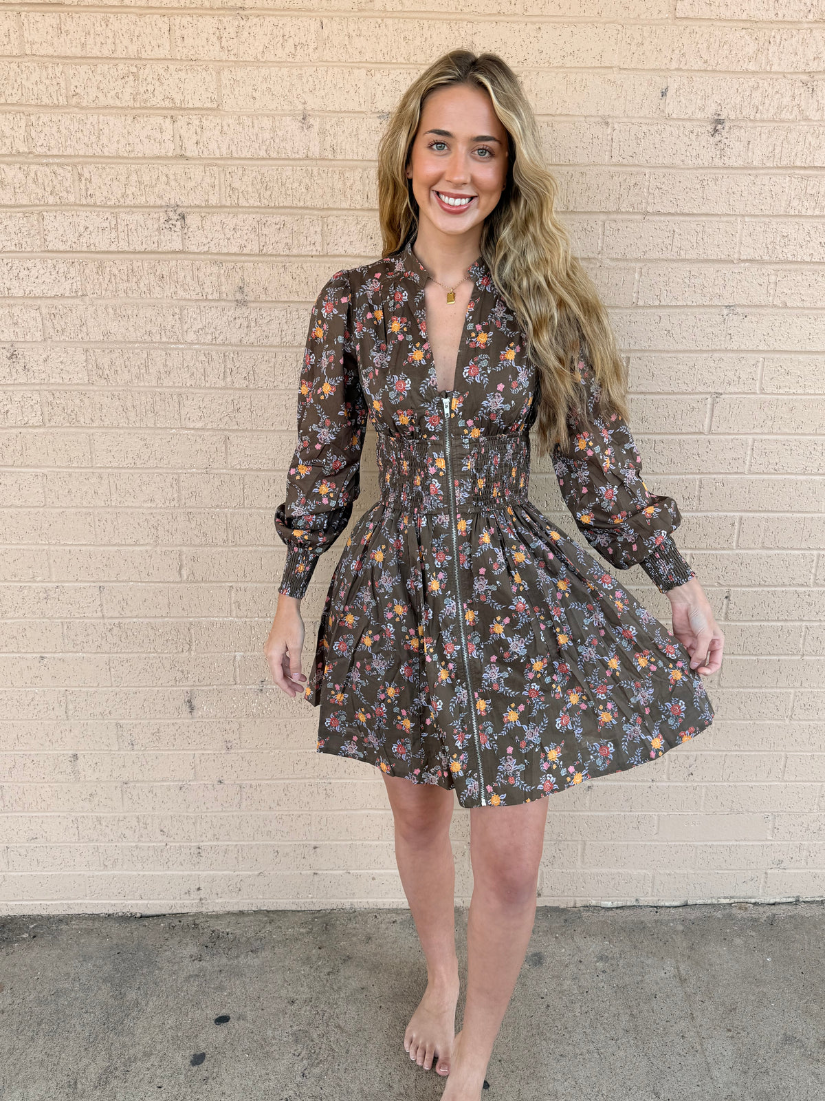 Brown Floral Fall mini dress - Wren Rae Clothing Brown Floral Fall mini dress - Wren Rae Clothing