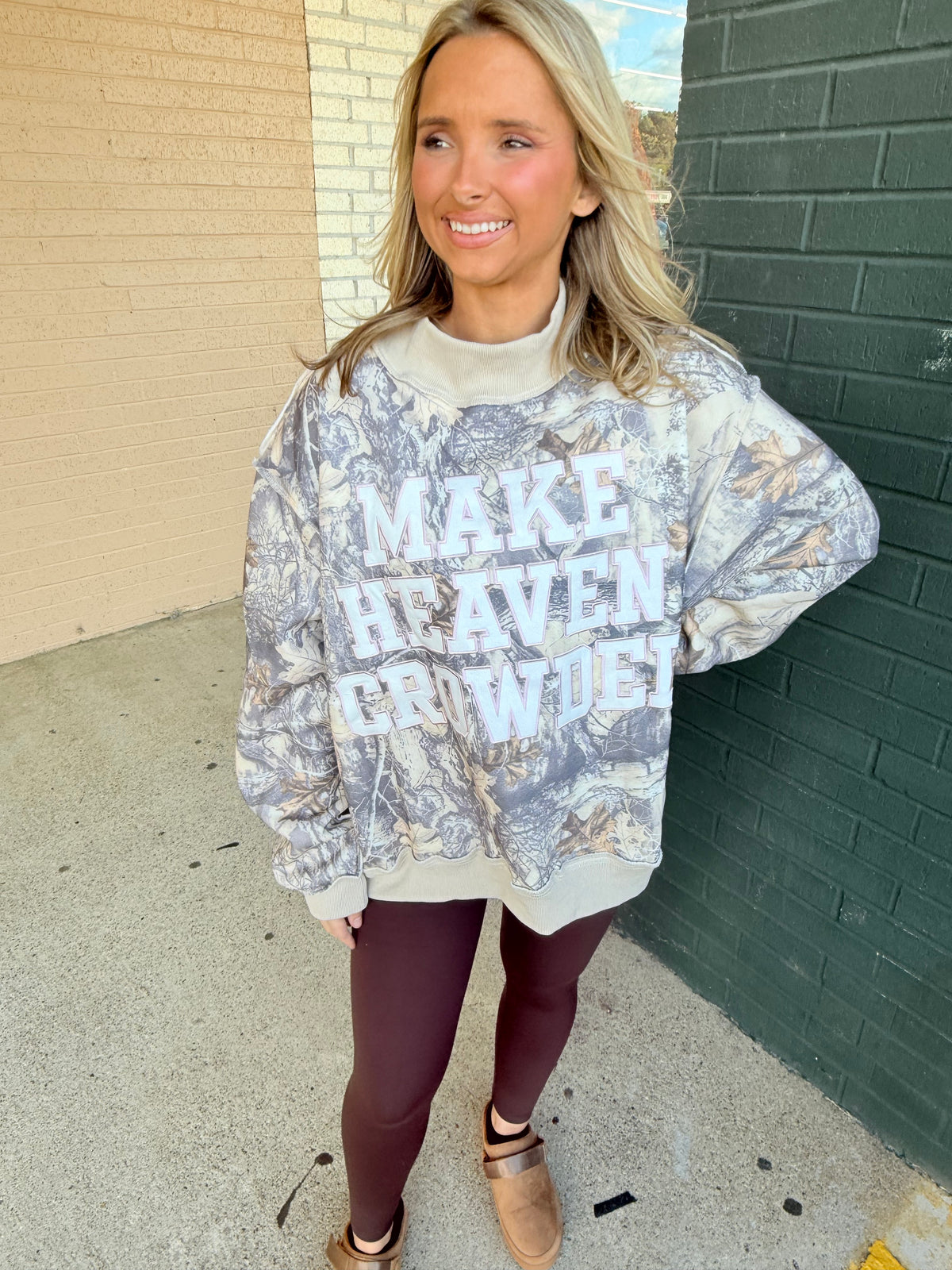Make Heaven Crowded mock neck camo