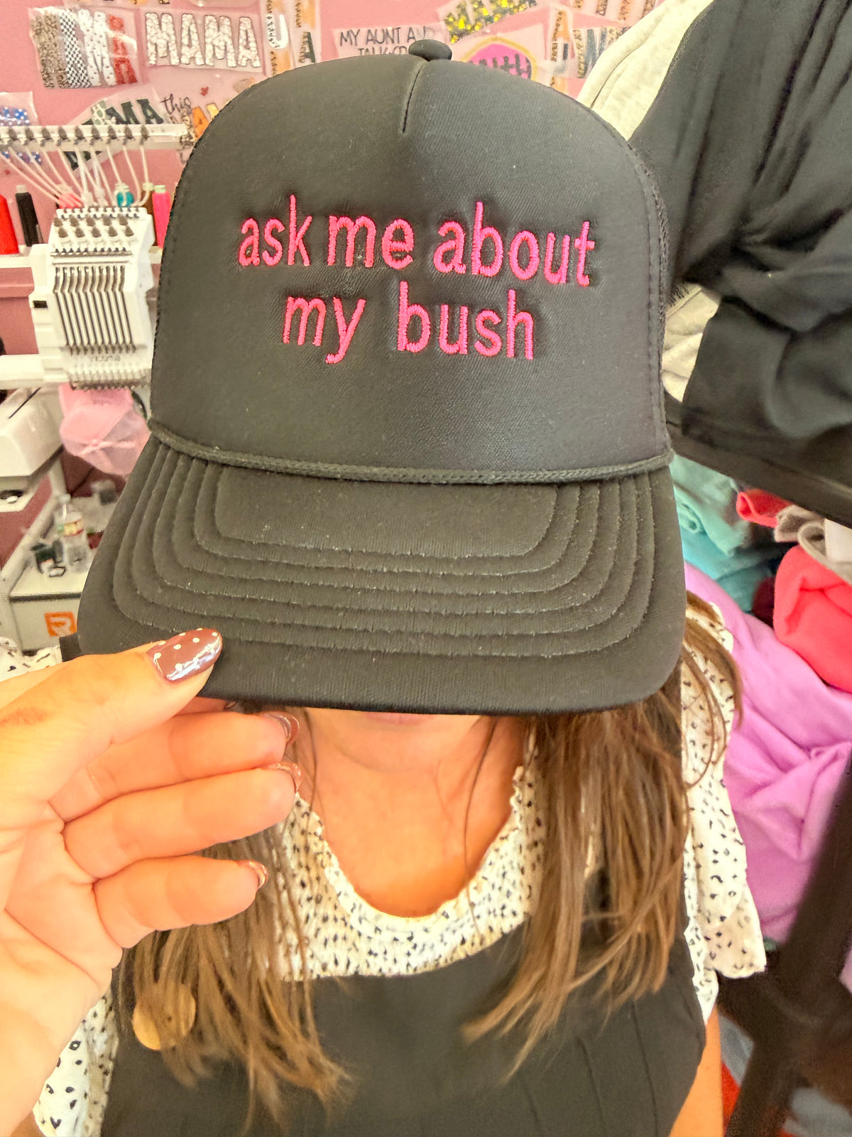 Ask me about me bush embroidered hat