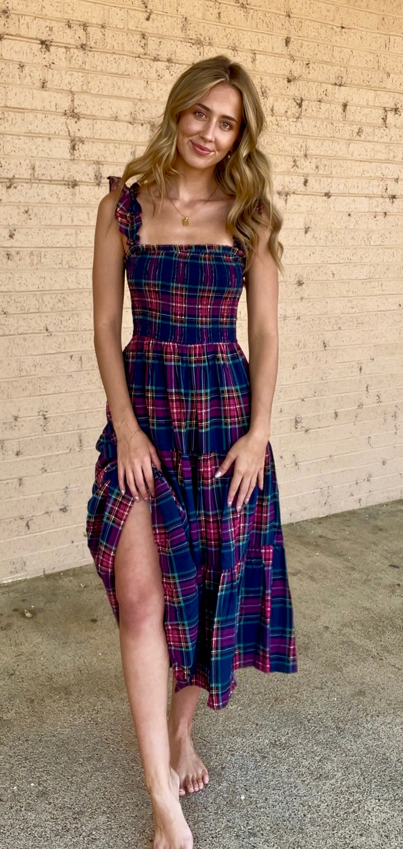 Fall blue plaid dress