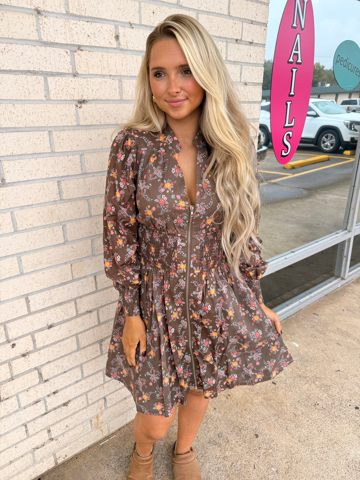 Brown Floral Fall mini dress